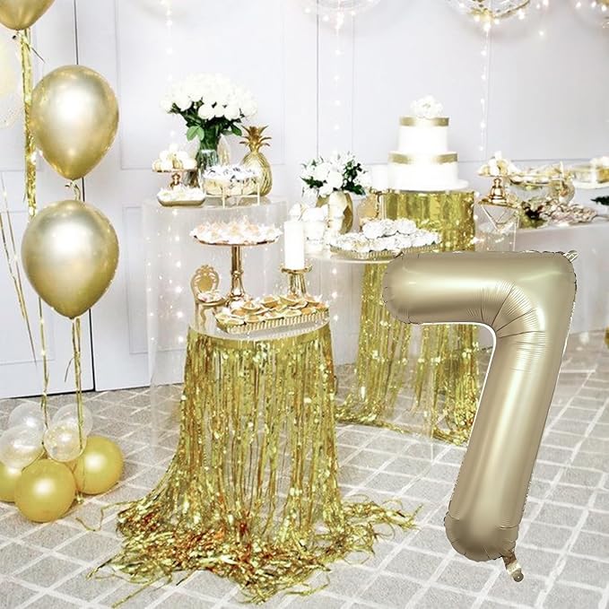 40 Inch Balloon Number 7 Metallic Gold, Large Mylar Foil Light Gold Number Seven Balloons for Girls Women, Champagne Gold Globos de Numero 7 Helium Balloons for Boys Men 7th Birthday Party Decorations