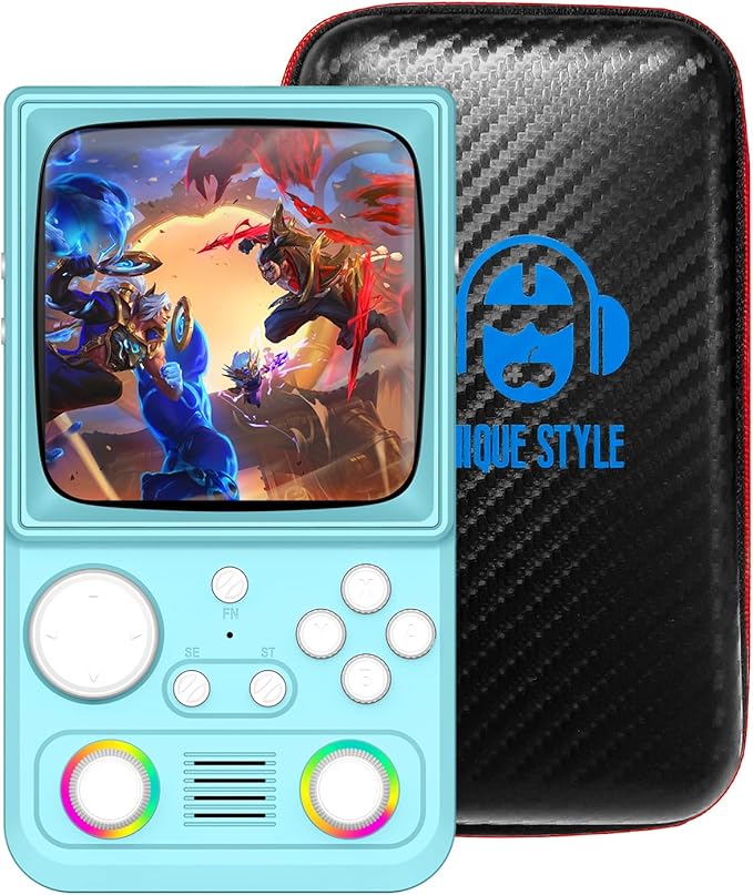 R36TMAX Retro Handheld Game Console, 4.0'' 720x720 IPS Screen, 64GB Supports 18000+ Classic Games, EmuELEC System Supports WiFi Networked Fighting and OTG, 4000mAh, with Portable Case(Blue 64GB)