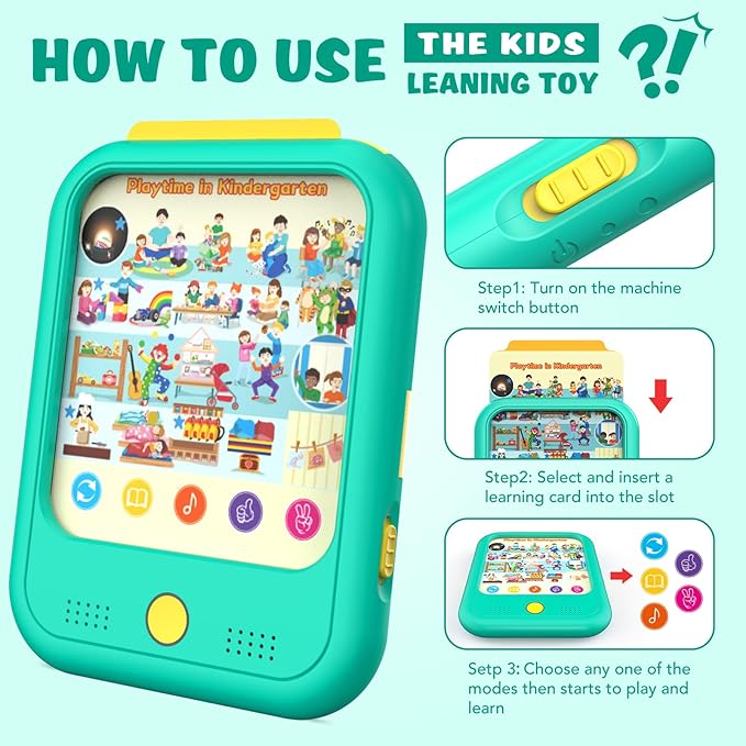 Kids Learning Tablet Educational Learning Pad for Toddlers 2-5 to Learn Alphabets, Numbers, Foods, Time, Music, Vehicles,Tablet Toy for Toddlers Ages 2 3 4 5 6 Years Old Green