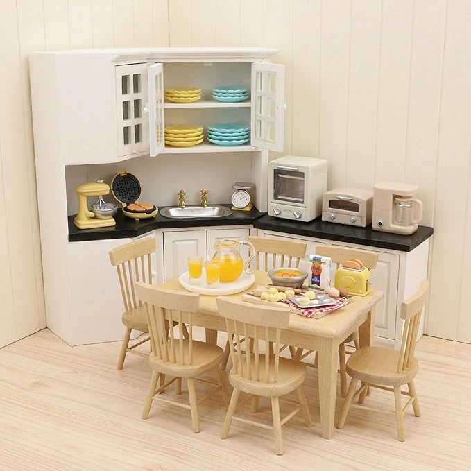 Dollhouse Miniture 1/12 Coffee Maker & Oven Set 2Pcs Miniatures Kitchen Appliances Furniture Plastic Model Coffee Machine Accessories (Beige)