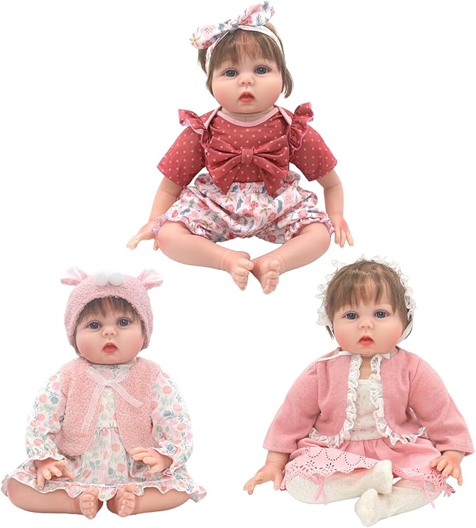 Reborn Doll Clothes for 20-22 Inch Dolls, 3 Sets 20 Inch Baby Doll Clothes Accessories 10 Pcs with Dress Coat Outfits, Headbands, Socks, Top and Pants for 20"- 22" Baby Dolls