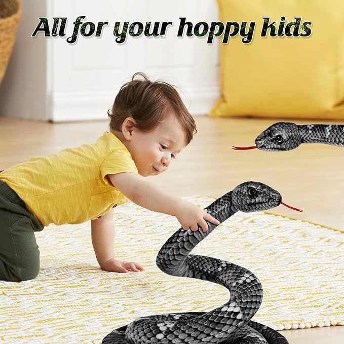 Giant Stuffed Snake, 80in Lifelike Plush Snake for Kids, Birthday Gift Party Prank Prop (Black)