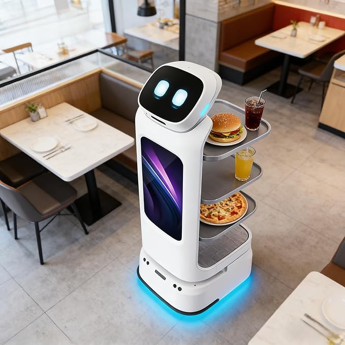 Autonomous Commercial Robot for Food Delivery in Restaurants & Cafes, Multi-Tray Smart Delivery Robot with Navigation & Obstacle Avoidance Technology for Efficient Service Operations