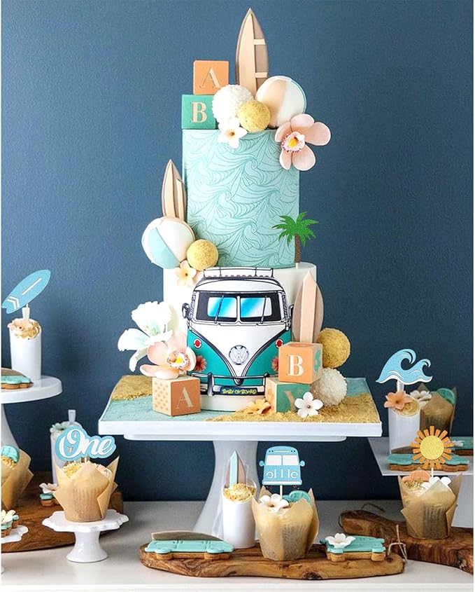 24 Pack The Big One Surfing Theme First Birthday Cupcake Toppers Summer 1st Birthday Party Decorations Picks for Summer Beach Party Supplies (1st Birthday)