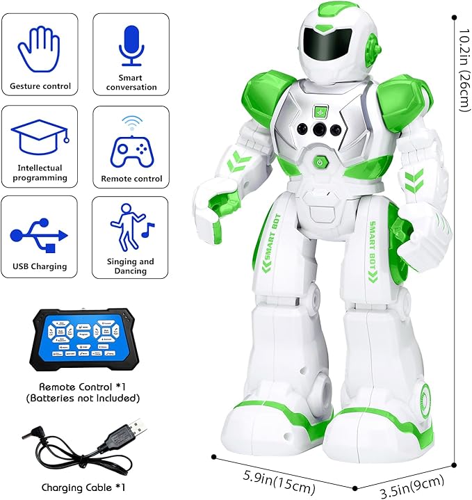 KingsDragon Robots Toy for Kids, RC Gesture Sensing Toy, Interactive Walking Singing Dancing Robot Birthday Presents for Boys Girls Age 6 7 8 9 Years Old,Green