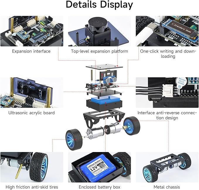 Yahboom STM32 2wd Self-Balancing Robot,Two-Wheeled Intelligent Robot Chassis Kit,PID Obstacle Avoidance Encoder Motor (Standard Kit)