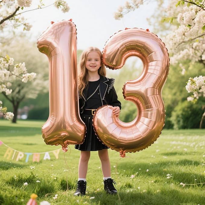 40 Inch Rose Gold Balloon Number 13 Balloon,Jumbo Mylar Foil Helium Balloon for 13 Digital Balloons for Birthday Party,Wedding Anniversary Party Decorations