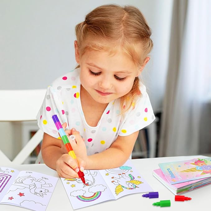 BenLouis 24 Pcs Unicorn Mini Coloring Books Kids Rainbow Party Favors Small Activity Books Bulk for Kids Unicorn Birthday Goodie Bags Stuffers Return Gifts Classroom Travel