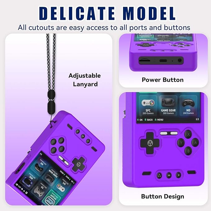 Silicone Case for Trimui Brick Retro Handheld Game Console, Soft Skin Cover for Trimui Brick Accessories, Anti-Scratch Washable TrimuiBrick with Lanyard (Purple)
