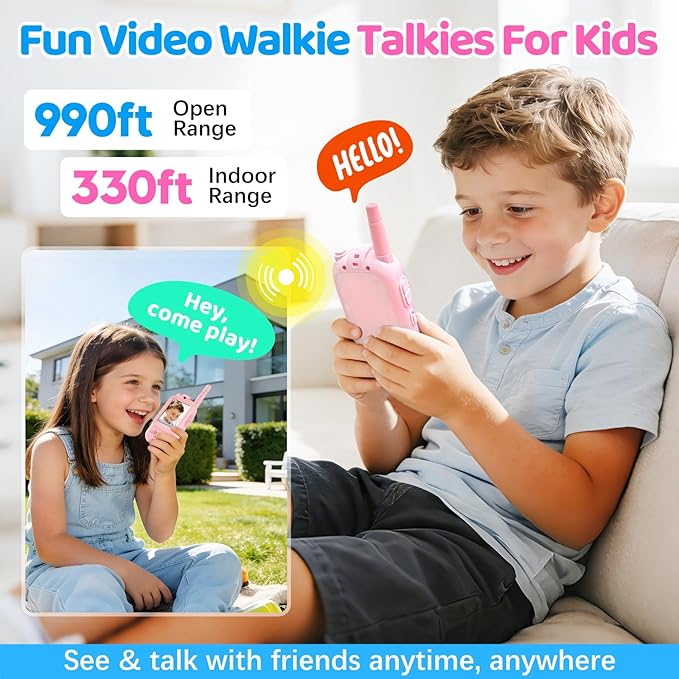 Video Walkie Talkies for Kids Toys, for Grandkids, 2 Pack HD Kids Walkie Talkies Long Range Toddler Camera Games, Parent-Child Interaction Girl Outdoor Toys