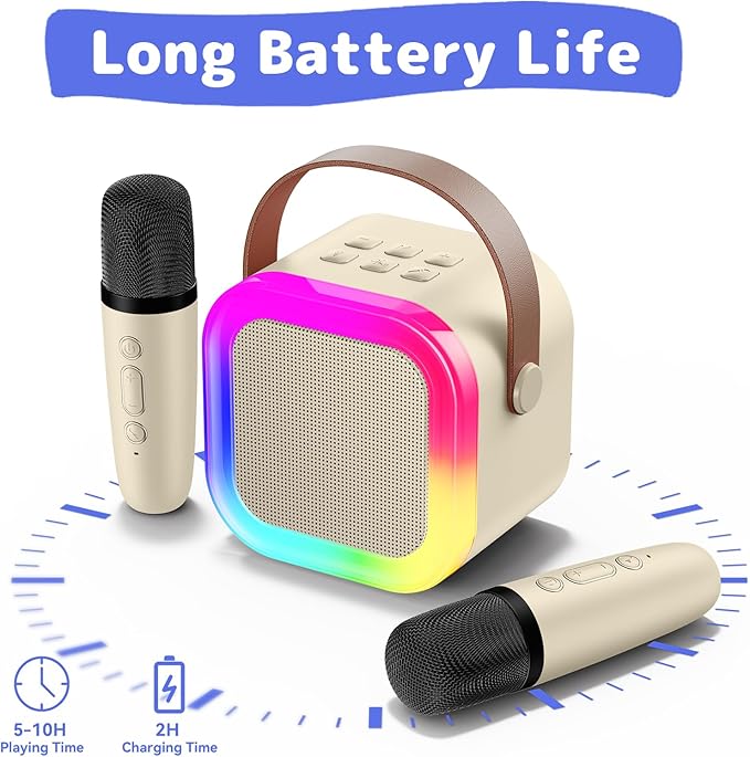 Fede Karaoke Machine for Kids Adults, Mini Karaoke Machine with 2 Wireless Microphones, Portable Bluetooth Speaker with Voice Changing Effects & LED Lights, Best Gifts Toys for Girls and Boys