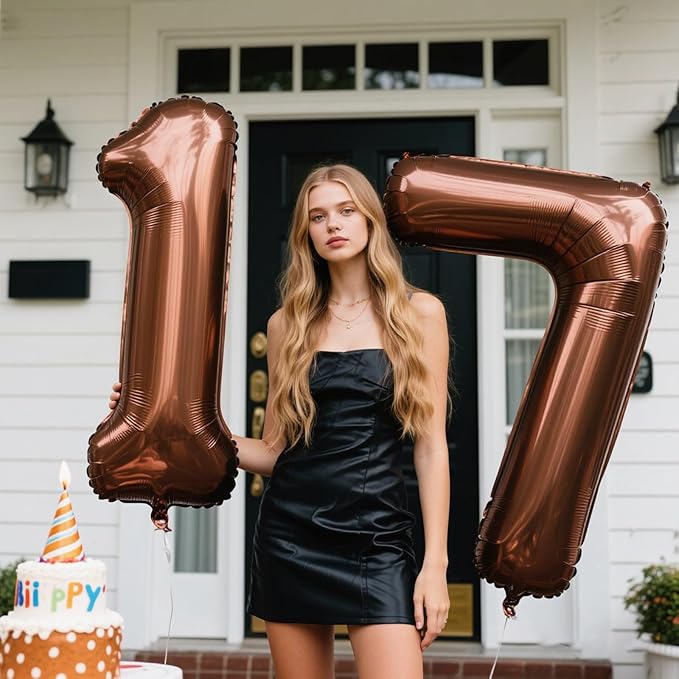 40 Inch Dark Brown Balloon Number 17,Chocolate Jumbo Mylar Foil Helium Balloon for 17th Digital Balloons for Birthday Party,Wedding Anniversary Party Decorations