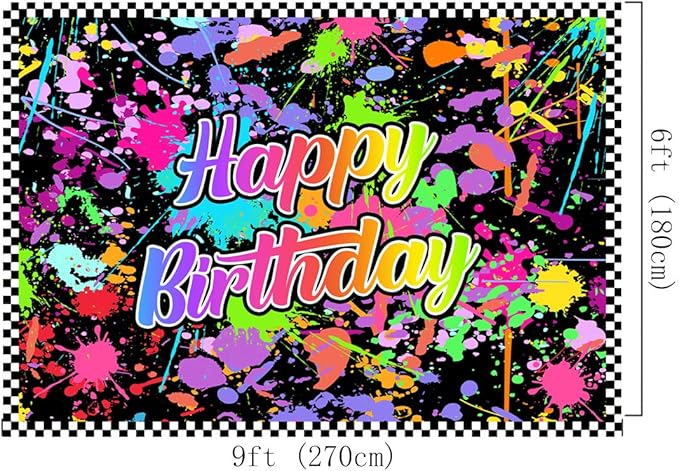 Lofaris Neno Glow in The Dark Birthday Backdrops - Colorful Graffiti Splash Paint Party Background Slime Theme Black Light Sleppover Party Decorations
