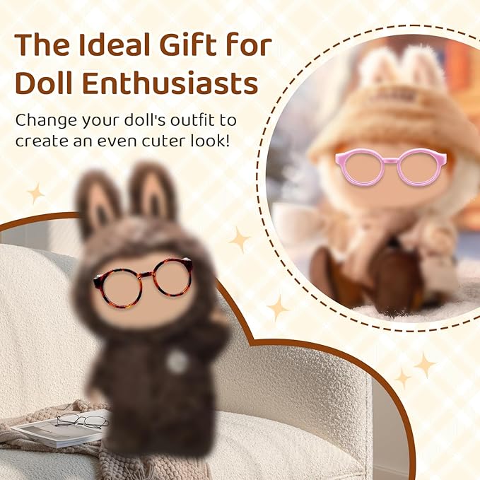 Plastic Doll Dress up Eyeglasses 5Pcs Doll Glasses Mini Glasses Fit Toy Accessories 5 Colors Compatible with 5.12 Inch Figures（Black,Pink,Purple,Leopard Print,White）