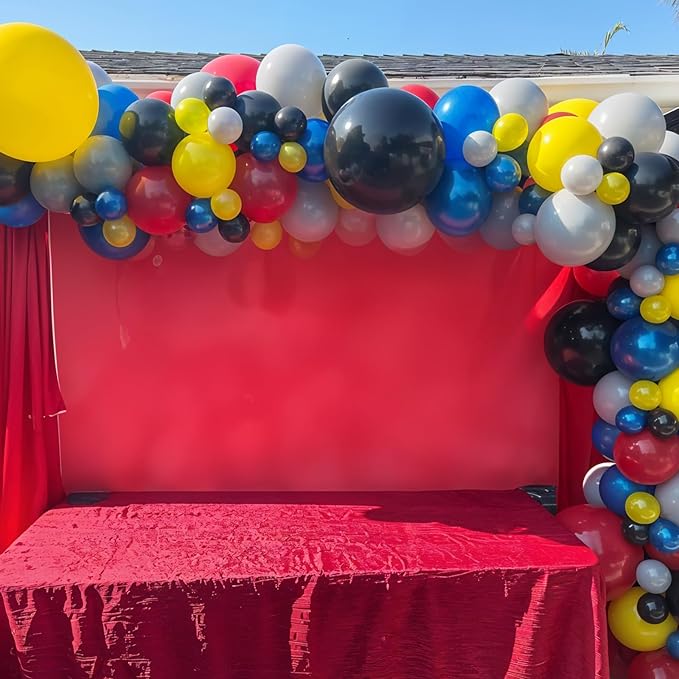 Red Yellow Blue Balloon, Multicolor Balloons with Black Red Blue Yellow Green Silver Balloons and Colorful Confetti Balloon for Birthday, Themed Party Supplies