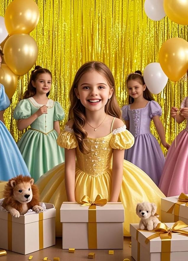 Gold Birthday Party Decorations Beauty Booth Photo Backdrop Curtain Streamers Tinsel Accessories 50th Happy Anniversary 2 Pack