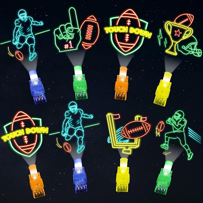 36Pcs Football LED Finger Lights Sport Party Favors Glow in the Dark Light Up Finger Lights Rugby Themed Toys Bulk for Birthday Party Goodie Bag Stuffer Birthday Gifts Classroom Prize