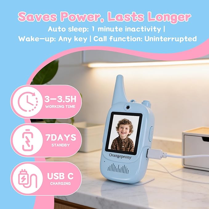 Video Walkie Talkies for Kids 2 Pack, Ages 3-12 Boys & Girls, Screen 2-Way Radios with 4 Voice Effects, Indoor/Outdoor/Camping