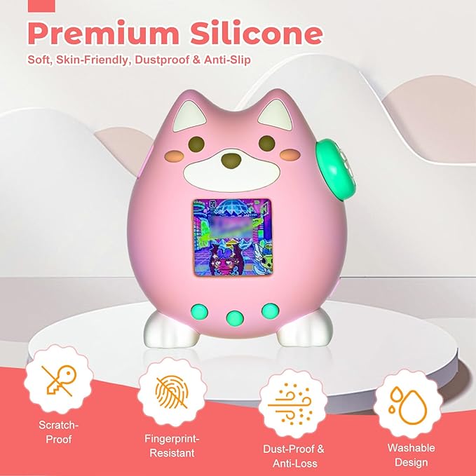 for Tamagotchi Paradise Case,Cute Standing Dog Silicone Protective Cover for Tamagotchi Paradise Electronic Pet,Waterproof Washable Shockproof Anti-Drop 360Full Protection,Puppy Style(Pink)