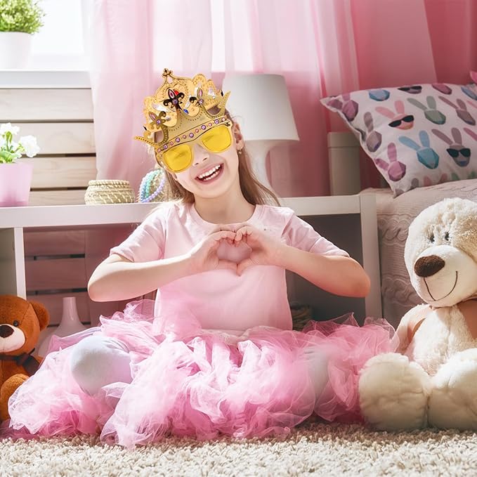 12pcs Party Gift Crown Glasses Adjustable King Crown Hat Crown Sunglasses Crown funny glasses for Party Photo Props Kids Party King Queen Prince Princess Costume Accessories Dress-Up Supplies