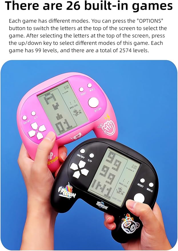 JXD Handle Brick Game Console 4.1Inch Great Grip Feeling 2574 in 1 Retro Puzzle Block Games Handheld Game Player for Travel/Indoor/Outdoor Children/Students/Teens/Birthday (Yellow)