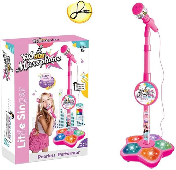 Toy Microphone with Stand, Colorful Adjustable Singing Machine, Connectable Portable Karaoke, Role Play & Educational Music Fun