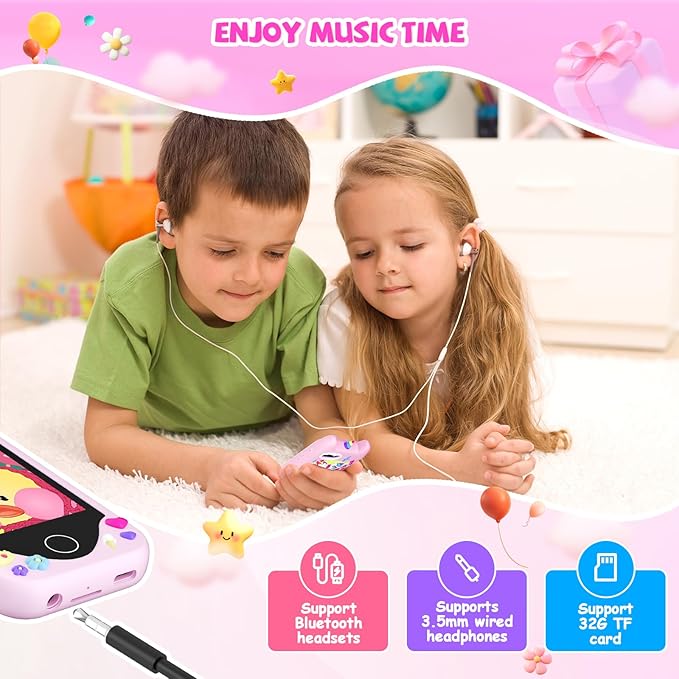 Kids Smart Phone for Girls Gifts - Toddler Christmas Birthday Gift for Age 3 4 5 6 7 8 9 10 Year Old, Kids Cell Phone Toy with Touchscreen, Dual Cameras, Learning, Music Player, Games with 32 GB Card