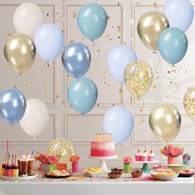 Paready Blue Balloons Set, 50 Blue & Gold Balloons, 12 Inch Metallic Blue & Gold Confetti for Boys Birthday, Boho Wedding & Graduation