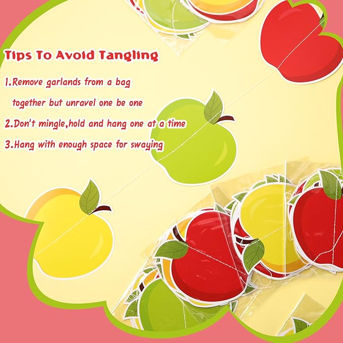 8 Pcs Apple Classroom Decorations Red Apples Garland Banner Back to School Apple Paper Cutouts Hanging Decor for Home Chalkboard First Day of School Party Supplies
