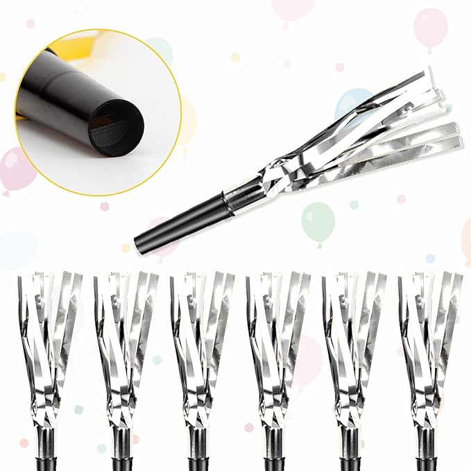 Silver New Years Noise Makers 48 PCS NYE Party Blowers Blowouts New Years Eve Games Favors Supplies Birthday Pep Rally for Adult Prank Graduation Sporting Events Horns Noisemakers Accessories