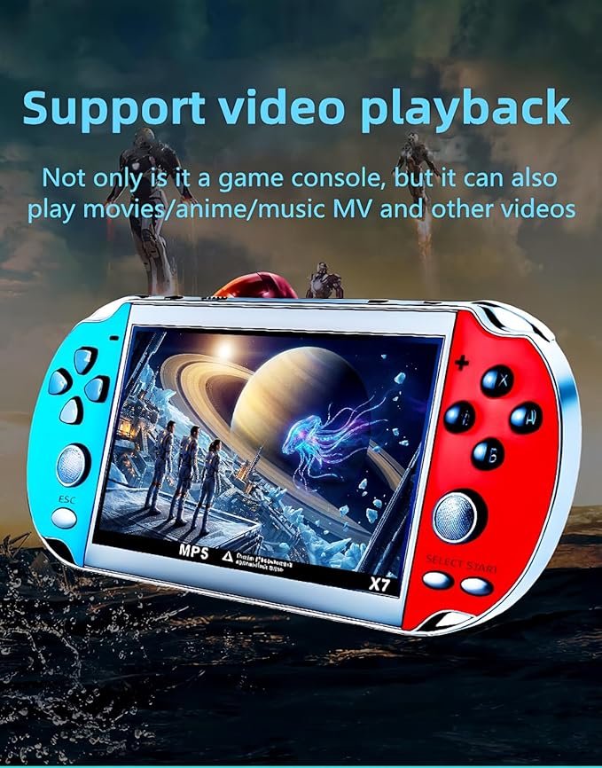 Color Video Game Console 4.3 inch Dual Joystick Built-in 3000 Retro Games Support Arcade CPS/gba/gbc/gb/SFC/fc Video/Music/E-Book AV Out Rechargeable Lithium Battery Children's Gift(Bluered)