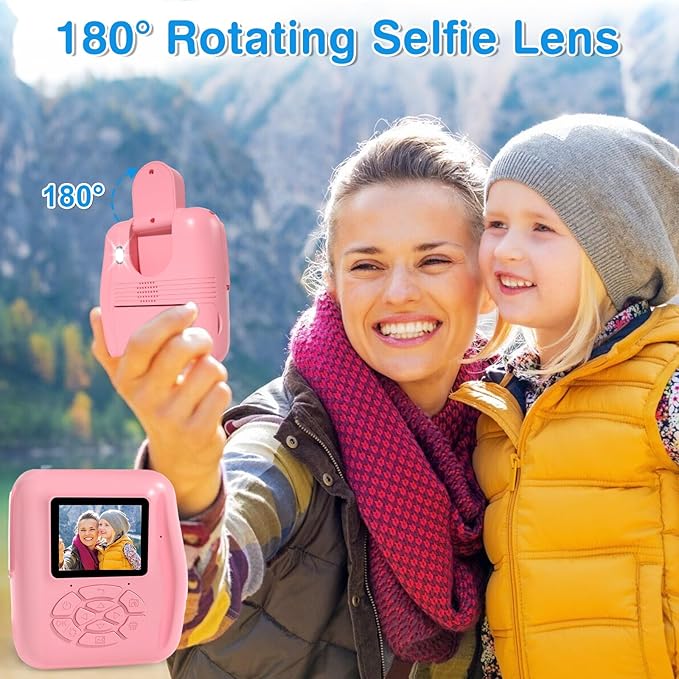 Kids Camera Instant Print - Kids Printing Cameras That Print Photos Toddler Digital Camera for Kid 1080P Toys Video Cameras Christmas Birthday Gifts for 3-12 Year Old Girls Boys Pink