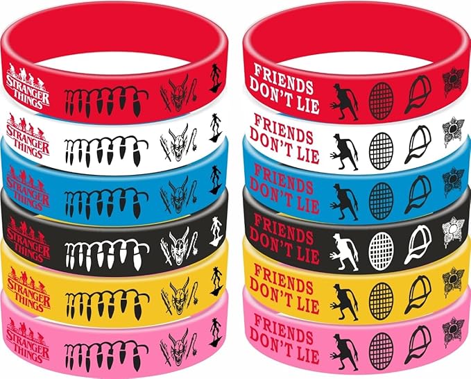 Stranger Birthday Party Supplies, 86pcs Birthday Party Decorations Set Included 12 Bracelets, 12 Acrylic Pins, 12 Keychains, 50 Stickers, for Boys and Girls Cartoon Theme Party