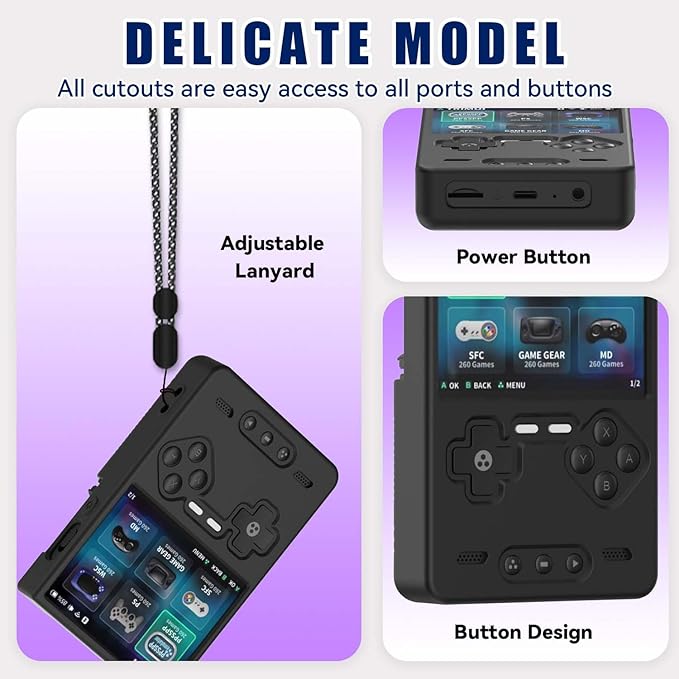 Silicone Case for Trimui Brick Retro Handheld Game Console, Soft Skin Cover for Trimui Brick Accessories, Anti-Scratch Washable TrimuiBrick with Lanyard (Black)