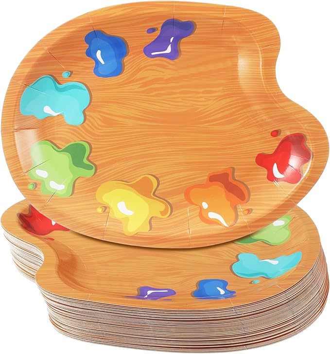 Honeydak 50 Pcs Art Birthday Party Decorations Paint Palette Shaped Paper Plates Bulk Art Plates for Paint Themed Party Decorations Supplies for Dessert Food Tableware Home Artists Baby Shower Favors