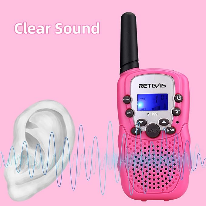 Retevis RT388 Rechargeable Walkie Talkies, Kids Toys Gifts for Aged 6-12 Girls, Pink Kids Walkie Talkies 2 Pack, VOX, Keypad Lock, for Grandkids Family Camping Hiking Birthday Gifts