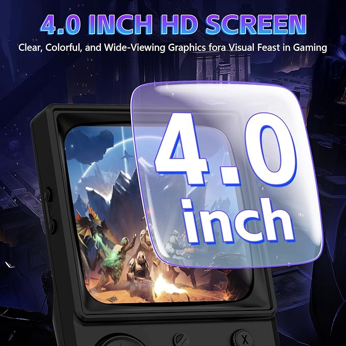 R36TMAX Retro Handheld Game Console, 4.0 Inch IPS HD Screen Retro Gaming Console, Handheld Game Console with 18000+ Classic Games, Supports WiFi Networked Fighting and OTG, Built-in 64G-Classic Black