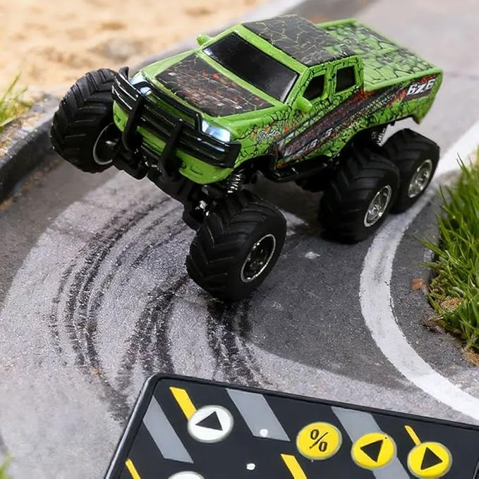 Mini Rc Truck,1/64 Scale Mini Remote Control Monster Truck with Trailer, 2.4Ghz Remote Control & APP, Rechargeable Alloy Shell RC Cars with Lights, Speed/Steering Adjustable (Green)