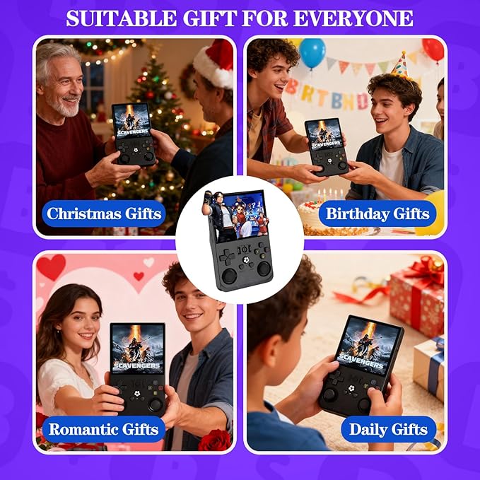 Retro Game Console R36MAX Handheld Game Console with 64GB Preloaded Games, Save/Load Function, 4.0" HD IPS Screen, Portable Emulator Console for Family, Adults & Nostalgic Players (Blue R36MAX 4.0")