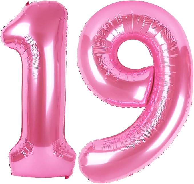 40 Inch Pink Number 19 Digital Balloon,Jumbo Mylar Foil Helium Balloon for 19 Balloons for Birthday Party,Wedding Anniversary Party Decorations