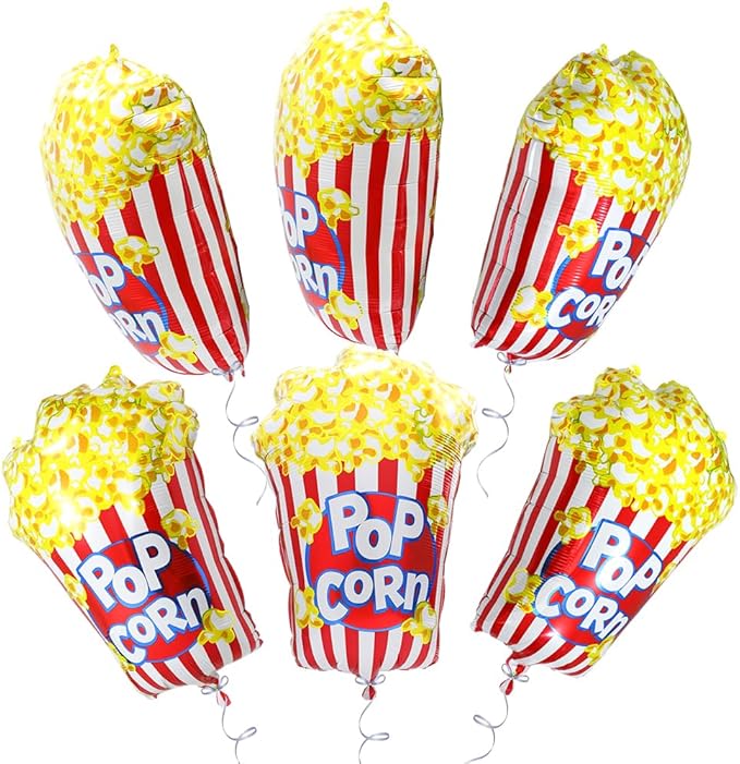Cute Popcorn Balloon BBQ Cookout Snack Picnic Fast Food Party Decoration, 6 Pack Cartoon Popcorn Balloons For Birthday Baby Shower Bridal Wedding Hawaiian Tropical Movie Night Carnival Circus Supplies