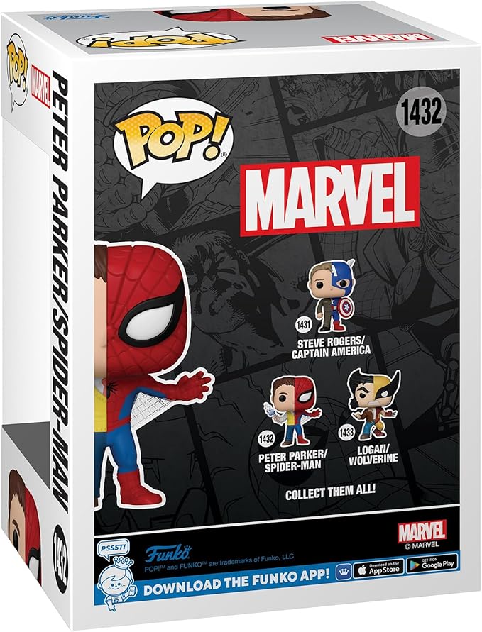 Funko POP Marvel: Split - Spider-Man - Spider-Man/Peter Parker - Marvel Comics - Collectable Vinyl Figure - Gift Idea - Official Merchandise - for Kids & Adults - Comic Books Fans