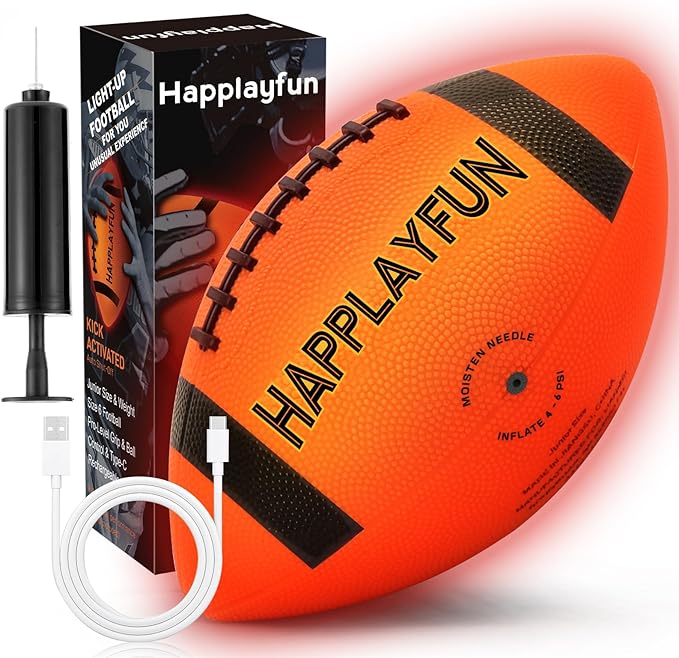 Light Up Football Gifts for Boys 8-12: LED Youth Glow in the Dark Footballs Size 6 Kids Games Cool Toys 8-13, Sports and Outdoor Birthday Gifts for 6 7 9 10 11 12 13 Year Old Boy Girl Teens