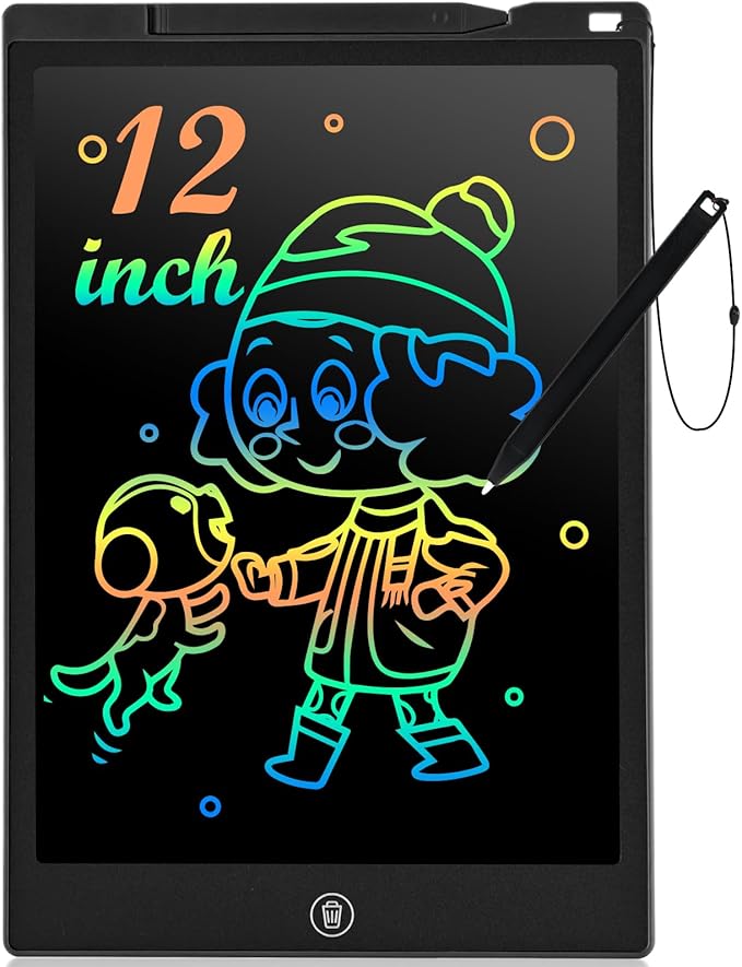 cimetech LCD Writing Tablet, Toys Gifts for 3-8 Year Old Girls Boys, 12 Inch Colorful Drawing Pad for Kids Doodle Board, Christmas Stocking Stuffers Birthday Gifts for Toddler Travel Activities, Black
