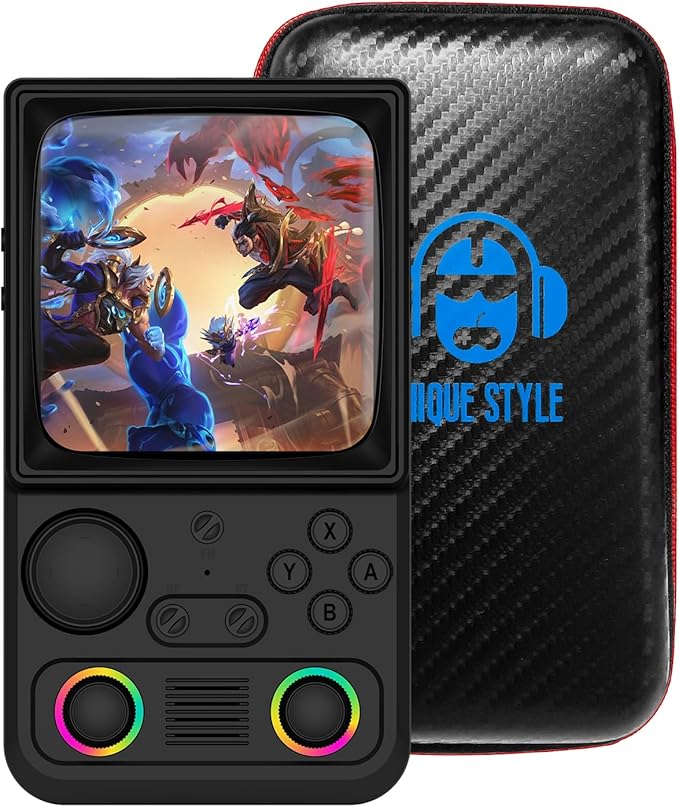 R36TMAX Retro Handheld Game Console, 4.0'' 720x720 IPS Screen, 64GB Supports 18000+ Classic Games, EmuELEC System Supports WiFi Networked Fighting and OTG, 4000mAh, with Portable Case(Black 64GB)