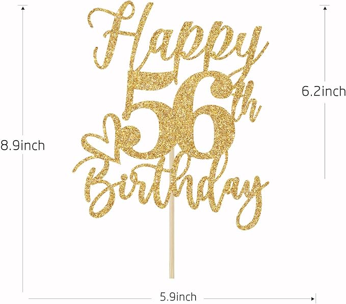 Happy 56th Birthday Cake Topper, 56 Birthday Decorations for Women/Men, Cheers to 56 Years, Hello 56, 56th Happy Birthday Party Decorations Gold Glitter