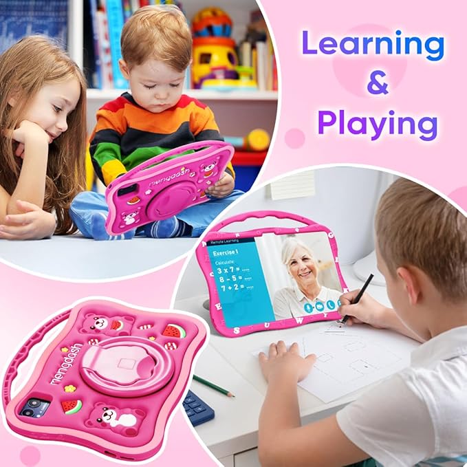 Kids Tablet, Android 10.1 inch Tablet for Kids 3-10, Educational Learning Toddler Tablet Android 14, 8（4+4） GB RAM+64GB ROM Storage, 5G WiFi, Baby Girl boy Present (Red)
