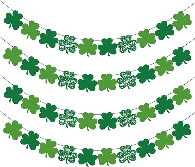 OHOME St Patricks Day Decorations - 40 Pack Shamrock Clover Banner - Shamrock Decorations Garland Irish St Patty's Day Accessories Party Favors for Home Door Birthday | St. Patrick's Day Decor