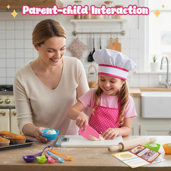 LovesTown Kids Cooking and Baking Sets, 32PCS Pretend Play Toys for Toddler Dress Up Clothes Birthday for Girls