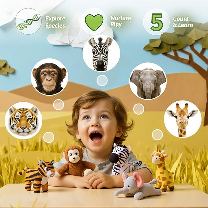 OUOZZZ 1 2 3 Year Old Toys - Mini Zoo Stuffed Animals Set – Interactive Plush Toys for Babies & Toddlers, Travel-Friendly & Huggable, Portable Gift, Safe & Washable 9.8"
